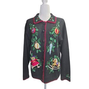 Vintage B.P Design Christmas Embroidered Cardigan Size Small